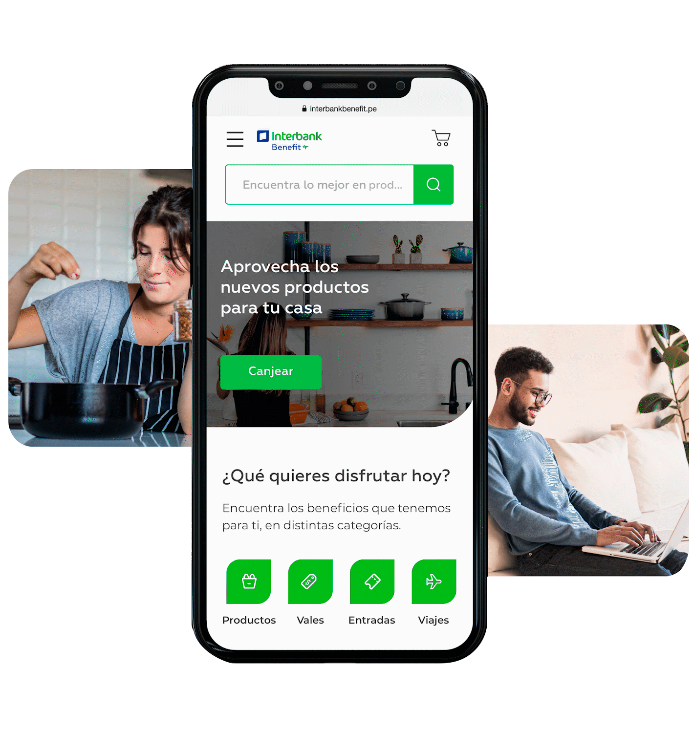 Vista previa de la app Interbank Benefit mostrando descuentos disponibles